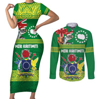 Cook Islands Meri Kiritimiti Couples Matching Short Sleeve Bodycon Dress and Long Sleeve Button Shirt Christmas Turtle - Cooks Islands Emblems and Polynesian Art Pattern LT03 Green - Polynesian Pride