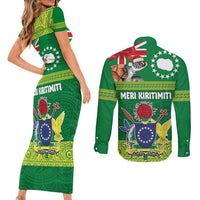 Cook Islands Meri Kiritimiti Couples Matching Short Sleeve Bodycon Dress and Long Sleeve Button Shirt Christmas Turtle - Cooks Islands Emblems and Polynesian Art Pattern LT03 - Polynesian Pride