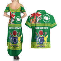 Cook Islands Meri Kiritimiti Couples Matching Summer Maxi Dress and Hawaiian Shirt Christmas Turtle - Cooks Islands Emblems and Polynesian Art Pattern LT03 - Polynesian Pride