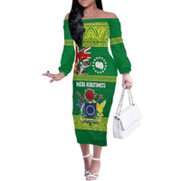 Cook Islands Meri Kiritimiti Family Matching Off The Shoulder Long Sleeve Dress and Hawaiian Shirt Christmas Turtle - Cooks Islands Emblems and Polynesian Art Pattern LT03 Mom's Dress Green - Polynesian Pride