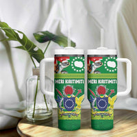 Cook Islands Meri Kiritimiti Tumbler With Handle Christmas Turtle - Cooks Islands Emblems and Polynesian Art Pattern