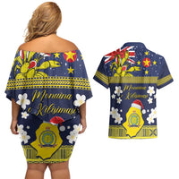 Niue Monuina e Kilisimasi Couples Matching Off Shoulder Short Dress and Hawaiian Shirt Christmas Uga - Niue Map and Emblem with Hiapo Art Pattern LT03 - Polynesian Pride