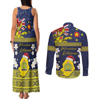 Niue Monuina e Kilisimasi Couples Matching Tank Maxi Dress and Long Sleeve Button Shirt Christmas Uga - Niue Map and Emblem with Hiapo Art Pattern LT03 - Polynesian Pride
