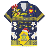 Niue Monuina e Kilisimasi Family Matching Off Shoulder Maxi Dress and Hawaiian Shirt Christmas Uga - Niue Map and Emblem with Hiapo Art Pattern LT03 Dad's Shirt - Short Sleeve Yellow - Polynesian Pride