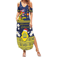 Niue Monuina e Kilisimasi Family Matching Summer Maxi Dress and Hawaiian Shirt Christmas Uga - Niue Map and Emblem with Hiapo Art Pattern LT03 Mom's Dress Yellow - Polynesian Pride