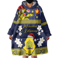 Niue Monuina e Kilisimasi Wearable Blanket Hoodie Christmas Uga - Niue Map and Emblem with Hiapo Art Pattern LT03 - Polynesian Pride