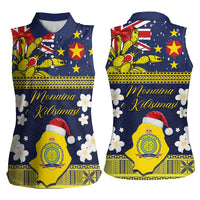 Niue Monuina e Kilisimasi Women Sleeveless Polo Shirt Christmas Uga - Niue Map and Emblem with Hiapo Art Pattern LT03 - Polynesian Pride