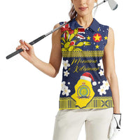 Niue Monuina e Kilisimasi Women Sleeveless Polo Shirt Christmas Uga - Niue Map and Emblem with Hiapo Art Pattern LT03 - Polynesian Pride