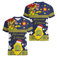 Niue Monuina e Kilisimasi Women V-Neck T-Shirt Christmas Uga - Niue Map and Emblem with Hiapo Art Pattern LT03 - Polynesian Pride
