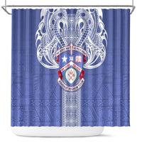 Tonga Apifoou School Shower Curtain Ngatu and Polynesian Pattern LT03 Blue - Polynesian Pride