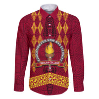 Tonga Beulah College Family Matching Long Sleeve Bodycon Dress and Hawaiian Shirt Ngatu and Polynesian Pattern LT03 Dad's Shirt - Long Sleeve Red - Polynesian Pride