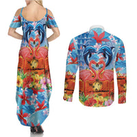 Hawaiian Love-Couple Dolphins and Flamingos Couples Matching Summer Maxi Dress and Long Sleeve Button Shirt LT03 - Polynesian Pride