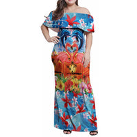 Hawaiian Love-Couple Dolphins and Flamingos Family Matching Off Shoulder Maxi Dress and Hawaiian Shirt LT03 Mom's Dress Multicolor - Polynesian Pride