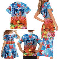 Hawaiian Love-Couple Dolphins and Flamingos Family Matching Short Sleeve Bodycon Dress and Hawaiian Shirt LT03 - Polynesian Pride