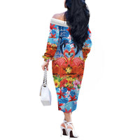 Hawaiian Love-Couple Dolphins and Flamingos Off The Shoulder Long Sleeve Dress LT03 - Polynesian Pride