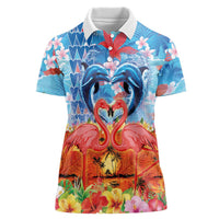 Hawaiian Love-Couple Dolphins and Flamingos Women Polo Shirt LT03 Female Multicolor - Polynesian Pride
