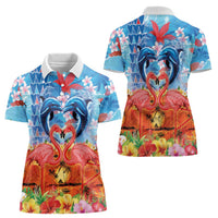 Hawaiian Love-Couple Dolphins and Flamingos Women Polo Shirt LT03 - Polynesian Pride