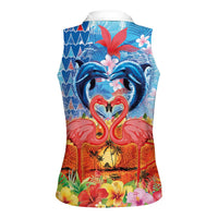 Hawaiian Love-Couple Dolphins and Flamingos Women Sleeveless Polo Shirt LT03 - Polynesian Pride