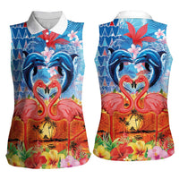 Hawaiian Love-Couple Dolphins and Flamingos Women Sleeveless Polo Shirt LT03 - Polynesian Pride
