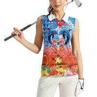 Hawaiian Love-Couple Dolphins and Flamingos Women Sleeveless Polo Shirt LT03 - Polynesian Pride