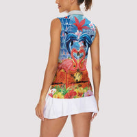 Hawaiian Love-Couple Dolphins and Flamingos Women Sleeveless Polo Shirt LT03 - Polynesian Pride