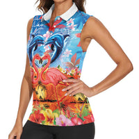Hawaiian Love-Couple Dolphins and Flamingos Women Sleeveless Polo Shirt LT03 - Polynesian Pride