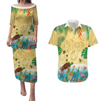Hawaiian Alohawaii Couples Matching Puletasi and Hawaiian Shirt Tropical Plants and Animals on The Beach LT03 Multicolor - Polynesian Pride