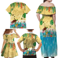 Hawaiian Alohawaii Family Matching Off Shoulder Maxi Dress and Hawaiian Shirt Tropical Plants and Animals on The Beach LT03 - Polynesian Pride