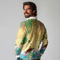 Hawaiian Alohawaii Long Sleeve Polo Shirt Tropical Plants and Animals on The Beach LT03 - Polynesian Pride