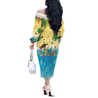 Hawaiian Alohawaii Off The Shoulder Long Sleeve Dress Tropical Plants and Animals on The Beach LT03 - Polynesian Pride
