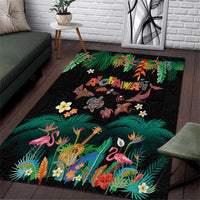 Hawaiian Alohawaii Area Rug Tribal Sea Animals Tattoo and Tropical Plants LT03 Black - Polynesian Pride
