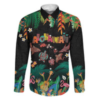 Hawaiian Alohawaii Family Matching Puletasi and Hawaiian Shirt Tribal Sea Animals Tattoo and Tropical Plants LT03 Dad's Shirt - Long Sleeve Black - Polynesian Pride
