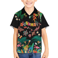 Hawaiian Alohawaii Kid Hawaiian Shirt Tribal Sea Animals Tattoo and Tropical Plants LT03 Kid Black - Polynesian Pride
