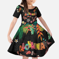 Hawaiian Alohawaii Kid Short Sleeve Dress Tribal Sea Animals Tattoo and Tropical Plants LT03 KID Black - Polynesian Pride