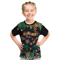 Hawaiian Alohawaii Kid T Shirt Tribal Sea Animals Tattoo and Tropical Plants LT03 Black - Polynesian Pride