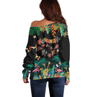 Hawaiian Alohawaii Off Shoulder Sweater Tribal Sea Animals Tattoo and Tropical Plants LT03 - Polynesian Pride