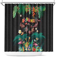 Hawaiian Alohawaii Shower Curtain Tribal Sea Animals Tattoo and Tropical Plants LT03 Black - Polynesian Pride
