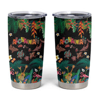 Hawaiian Alohawaii Tumbler Cup Tribal Sea Animals Tattoo and Tropical Plants LT03 Black - Polynesian Pride