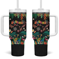 Hawaiian Alohawaii Tumbler With Handle Tribal Sea Animals Tattoo and Tropical Plants LT03 One Size: 40 oz Black - Polynesian Pride