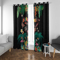 Hawaiian Alohawaii Window Curtain Tribal Sea Animals Tattoo and Tropical Plants LT03 With Grommets Black - Polynesian Pride