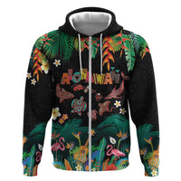 Hawaiian Alohawaii Zip Hoodie Tribal Sea Animals Tattoo and Tropical Plants LT03 Zip Hoodie Black - Polynesian Pride