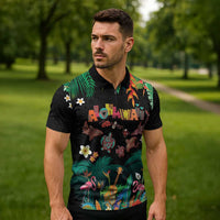 Hawaiian Alohawaii Zipper Polo Shirt Tribal Sea Animals Tattoo and Tropical Plants LT03 - Polynesian Pride