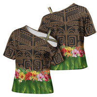 Hawaiian Hula Costume Cross Shoulder Shirt Tribal Tattoo and Tropical Plants Skirt LT03 - Polynesian Pride