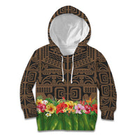 Hawaiian Hula Costume Kid Hoodie Tribal Tattoo and Tropical Plants Skirt LT03 Hoodie Brown - Polynesian Pride