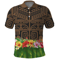Hawaiian Hula Costume Polo Shirt Tribal Tattoo and Tropical Plants Skirt LT03 Brown - Polynesian Pride
