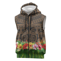 Hawaiian Hula Costume Sleeveless Zip Hoodie Tribal Tattoo and Tropical Plants Skirt LT03 Brown - Polynesian Pride