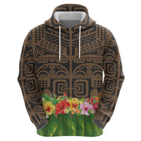 Hawaiian Hula Costume Zip Hoodie Tribal Tattoo and Tropical Plants Skirt LT03 - Polynesian Pride