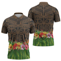 Hawaiian Hula Costume Zipper Polo Shirt Tribal Tattoo and Tropical Plants Skirt LT03 - Polynesian Pride