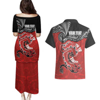 Personalised Aotearoa Toitu Te Tiriti Couples Matching Puletasi and Hawaiian Shirt Taniwha Tribal Motifs LT03 - Polynesian Pride