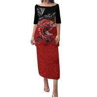 Personalised Aotearoa Toitu Te Tiriti Family Matching Puletasi and Hawaiian Shirt Taniwha Tribal Motifs LT03 Mom's Dress Multicolor - Polynesian Pride